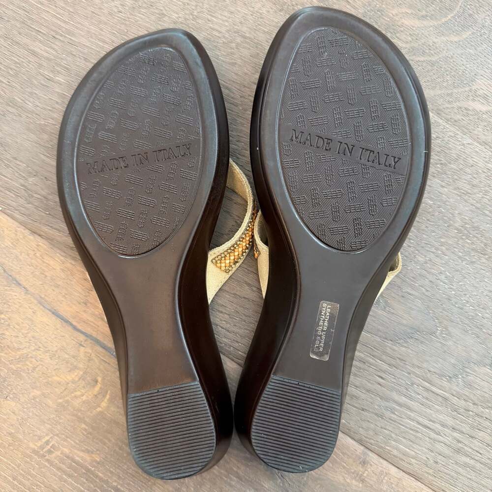 Italian Shoemakers Wedge Sandal Woven Beaded Strap Thong Flip Flop - Sz 8, New! - Picture 5 of 6